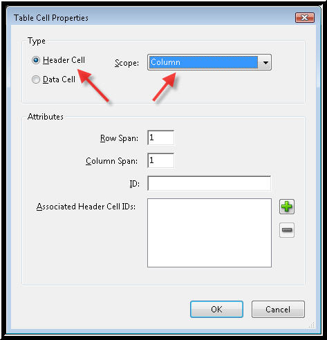 A picture showing the Table Cell Properties dialog box.