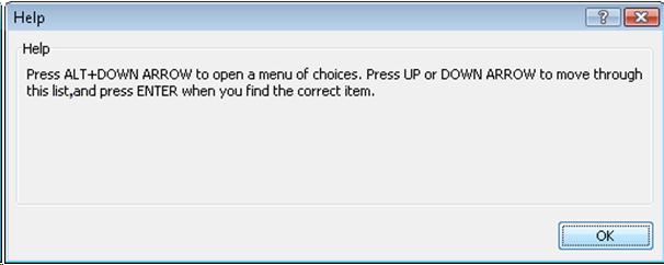 F1 key Help dialog box showing additional instructions along with an OK button.