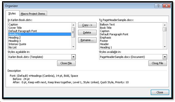 Import and Export Styles dialog.