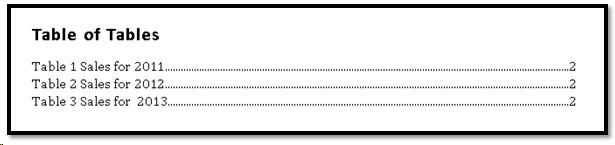 Table of Tables in a document