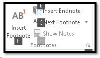 Footnote Group from References Ribbon.