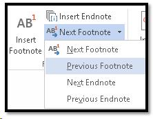 Moving through Footnotes or Endnotes from References Ribbon.