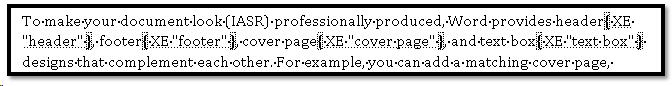 Document showing Index fields.