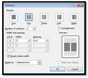 Columns dialog.