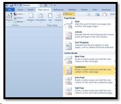 Continuous section break from Page Layout Ribbon.