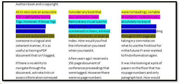 Columns tagged in a linear manner rather than as columns.