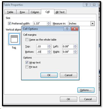 Cell Margins dialog from Cell tab of Table Properties dialog.