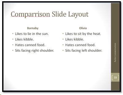 Comparrison slide in PowerPoint document.