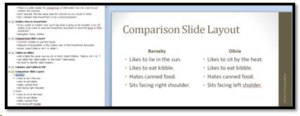 Comparrison slide in Outline view.