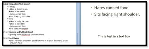 Text box on comparrison slide not showing in Outline view.