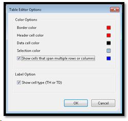 Table Editor options dialog.