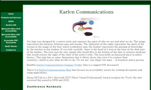 Karlen Communications web site with CSS turned on