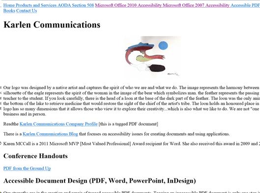 Karlen Communications web site without CSS turned on