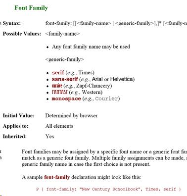 Font Family Properties sample