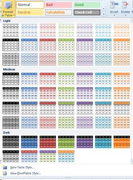 Table Styles/attributes in Office 2007 and 2010