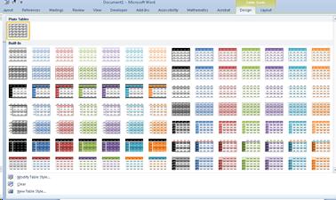 Table styles available in Word