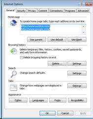 Internet Options dialog