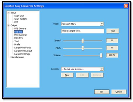 Converter DTB TTS settings