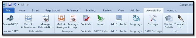 Accessibility Ribbon in pre-release of Word 2010.