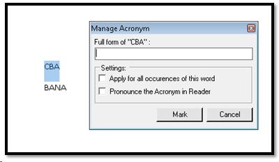 First step to creating a list of acronyms for a document.