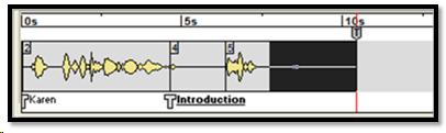 Publisher recording bar with audio selected for edit.