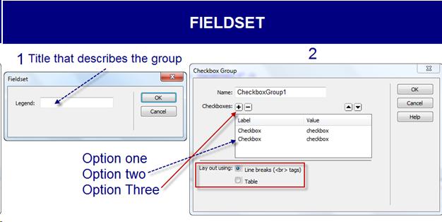 screenshot of how a fieldset is inserted in a webpage step by step