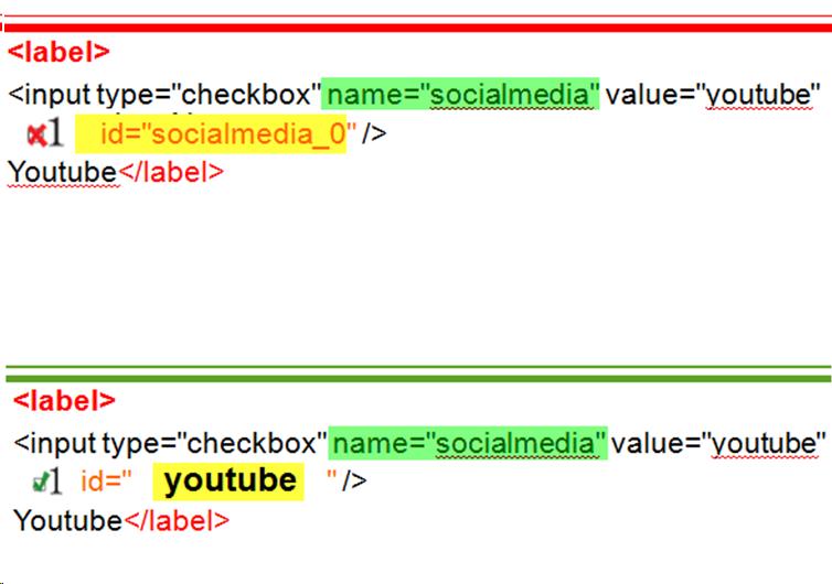 screenshot for step 1 on fixing the html code of a checkboxes group