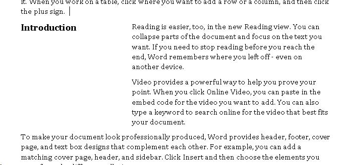 Parallel Headings used to visually show Headings on left and text on right.