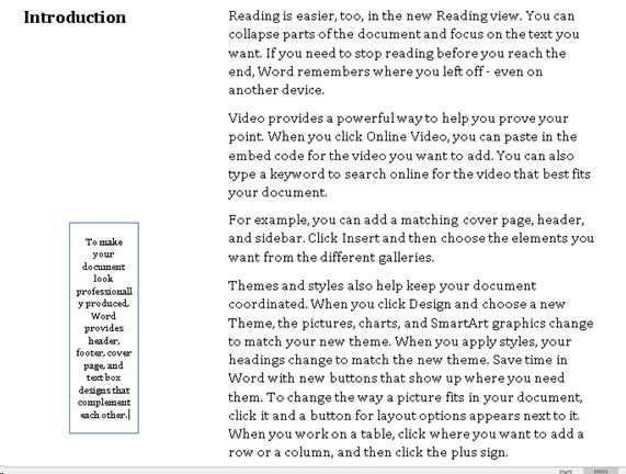 Two instances of Parallel Columns in a document, one with a Heading and one with a Sidebar.