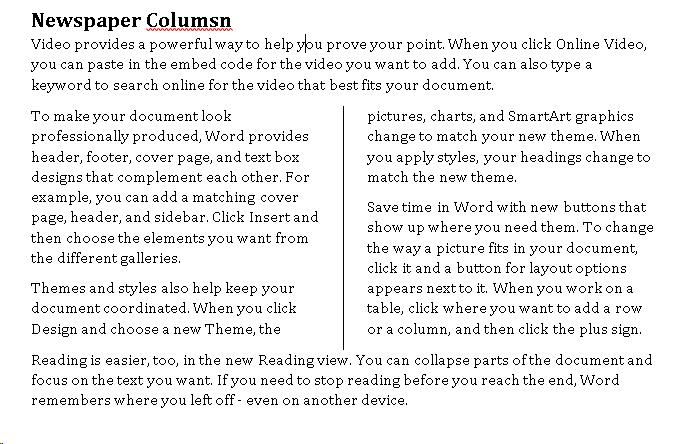 Sample Newspaper Columns with Horizontal line separating them.