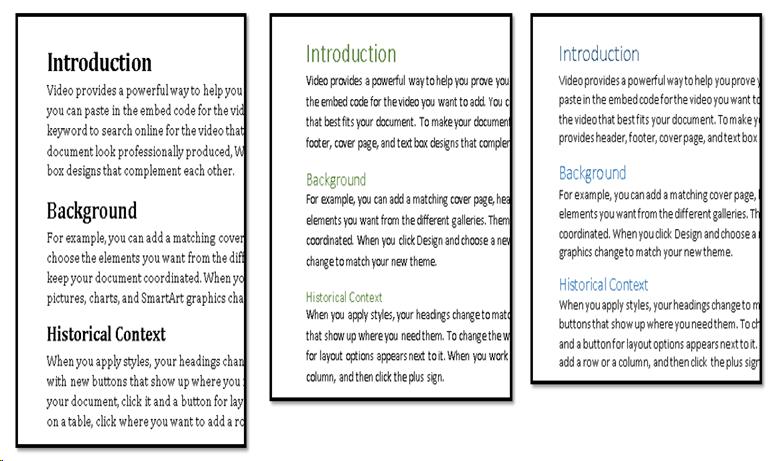 Samples of the same document with different Style Sets.