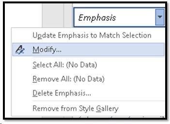 Modify from the context menu for Emphasis