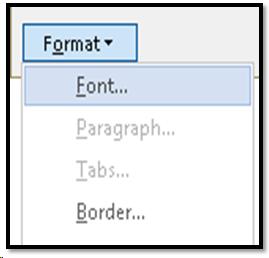 Font settings option from the Format button in the Modify Style dialog.