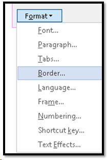 Format context menu with Border selected