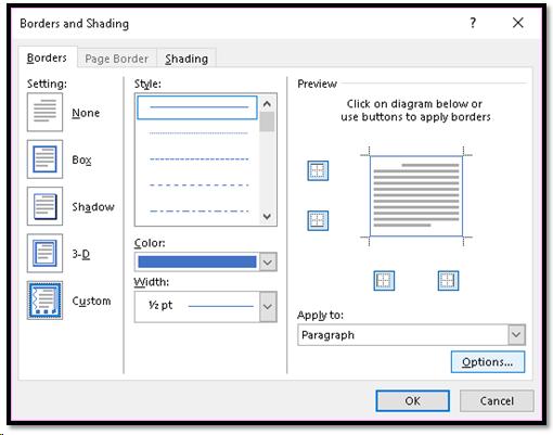 Borders and Shading dialog.