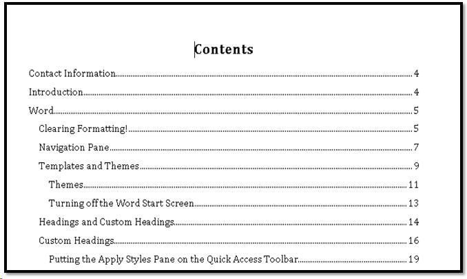 Linked Table of Contents for this document.