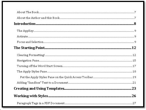 Table of Contents where all TOC1 Styles are bold with space below.