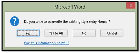 Dialog asking if you want to overwrite existing styles.