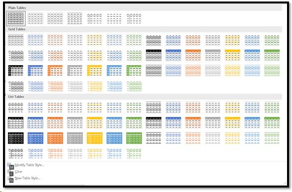 Table Styles Gallery in Word