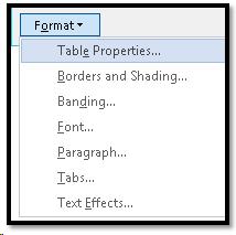 Table Properties option in the Format context menu of the Create New Style from Formatting dialog.