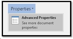 Advanced Properties option in the Info tab, File/Backstage area.