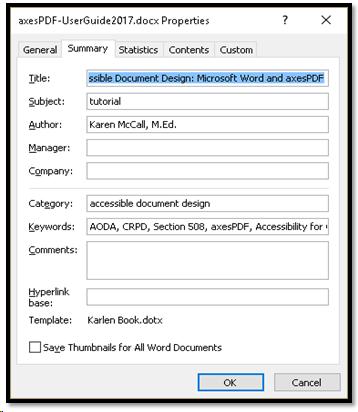 Advanced Document Properties dialog in Word.