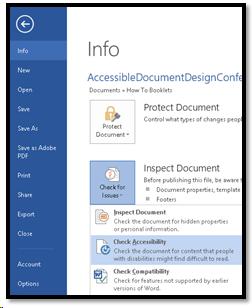 Word Accessibility Checker under the Info tab.