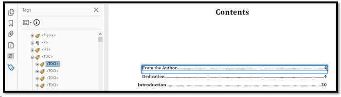 Table of Contents created in Word when it is converted to tagged PDF.