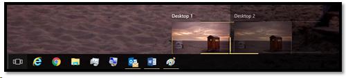 Two Virtual Desktops visible from the Task View icon on the Taskbar.