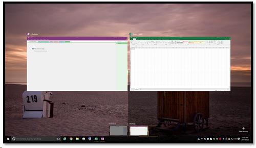 Desktop 2 with Excel and OneNote open.