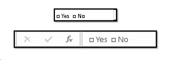 Symbols used in a single table cell to identify Check Boxes.