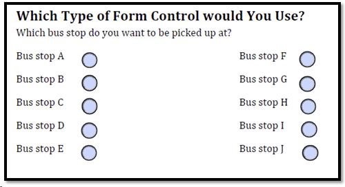 Radio buttons for bus stop question in PDF form.