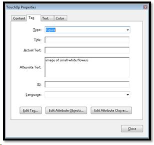 TouchUproperties dialog in Adobe acrobat.