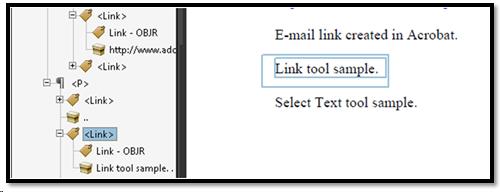 Links in the Tags Tree of a tagged PDF document.